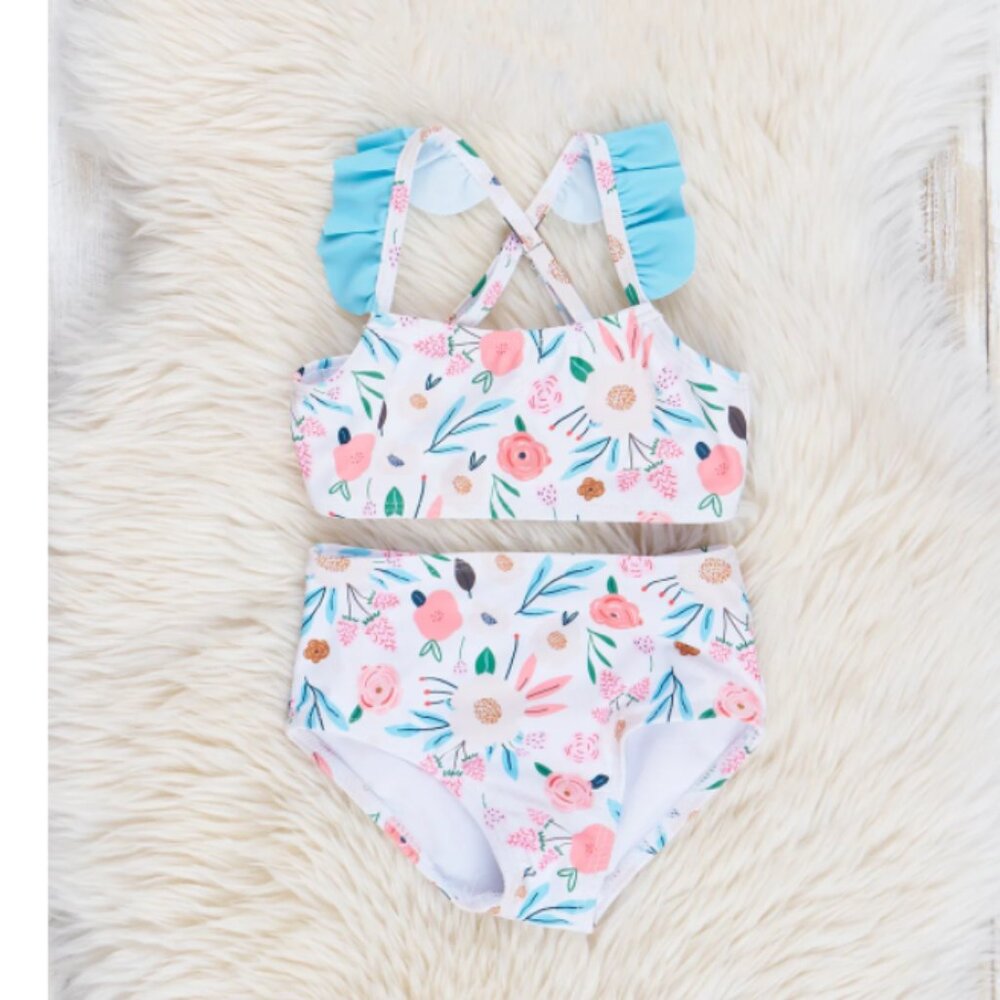 Marie Nicole Girls Pretty Primrose Ruffle Swimsuit in White Size 2XL NWT